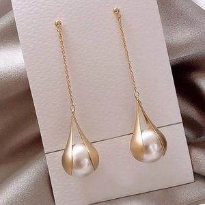 New Art Deco Suspension Pearl Drop Earrings | Faux Pearl Drop Dangle Earrings